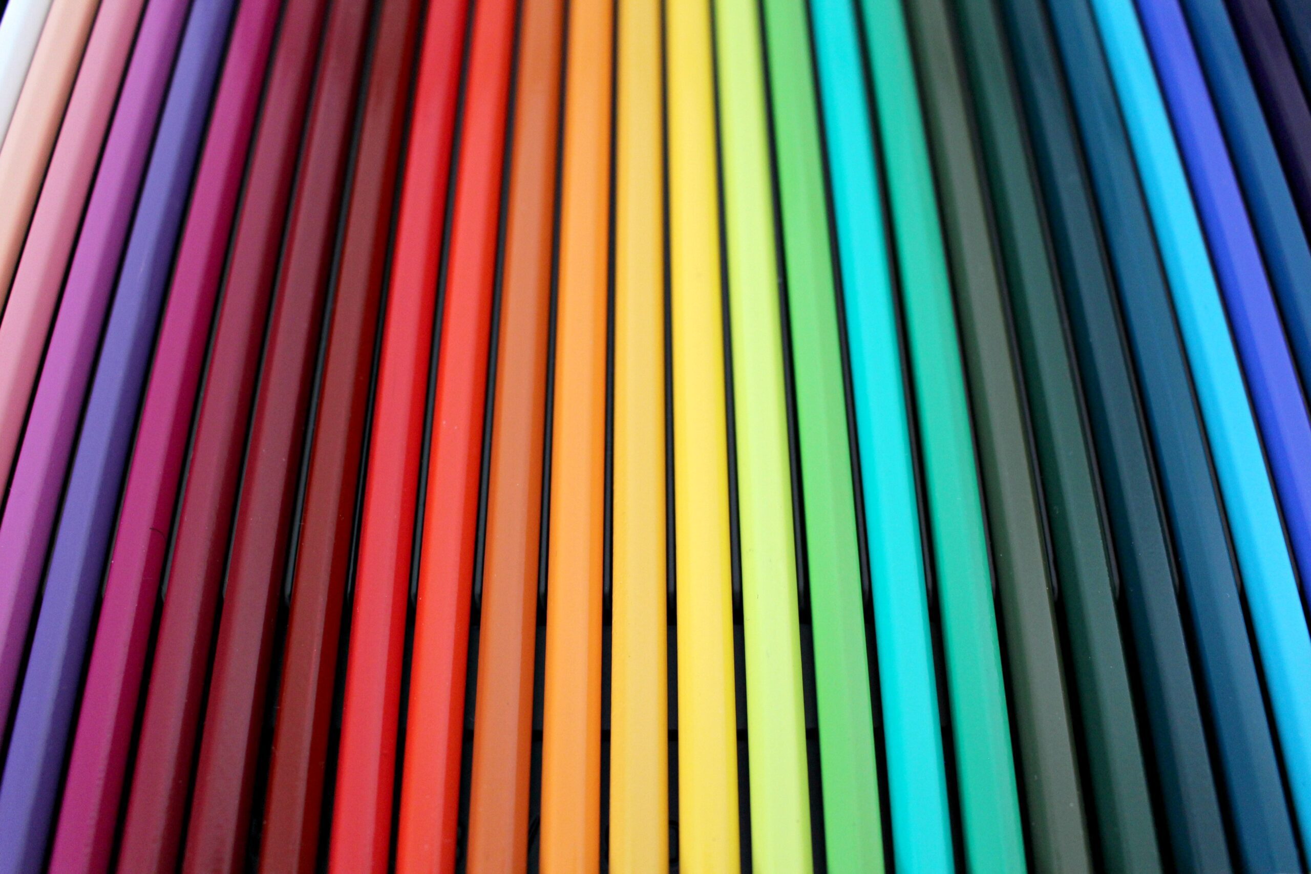 Rainbow array of colouring pencils