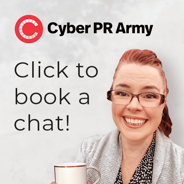 Free Virtual Coffee with Digital Marketing Consultant graphic, "Click to book a chat!" featuring Lynn smiling with a coffee cup