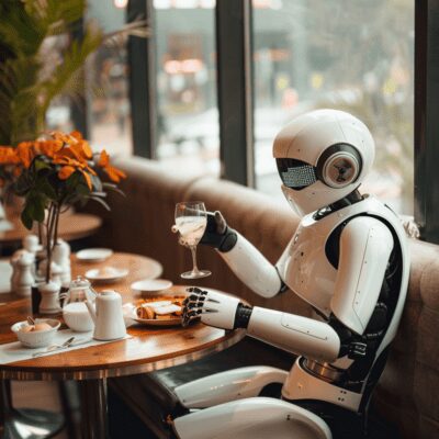 AI image of an android in a restaurant