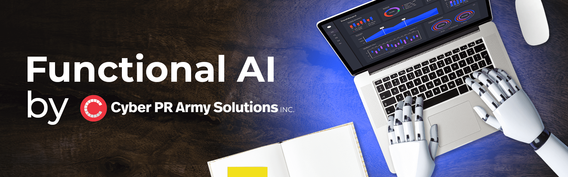 "Functional AI" image of a robot typing on a laptop