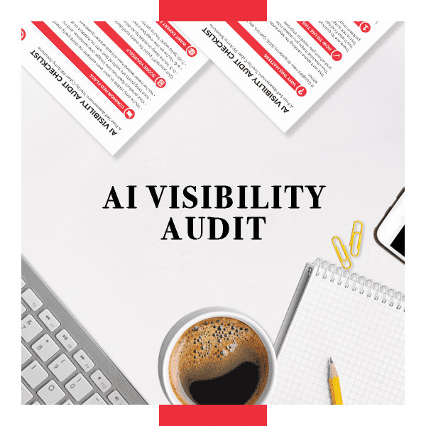 AI Visibility Audit with desk with coffee notebook and paperwork