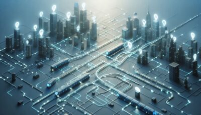 An abstract depiction of a city transit system as a metaphor for a website. Imagine a clean and futuristic cityscape with glowing, interconnected metro lines weaving through it. Each metro station is represented by icons like website pages (e.g., a homepage, about page, contact page), and the glowing train paths symbolize seamless user journeys. The overall theme should evoke clarity, structure, and continuous flow, with calm, muted colors like blues, greens, and whites to emphasize a sense of simplicity and ease. Subtle hints of digital elements, like circuits or grids, can overlay the design to tie the concept back to websites and systems.